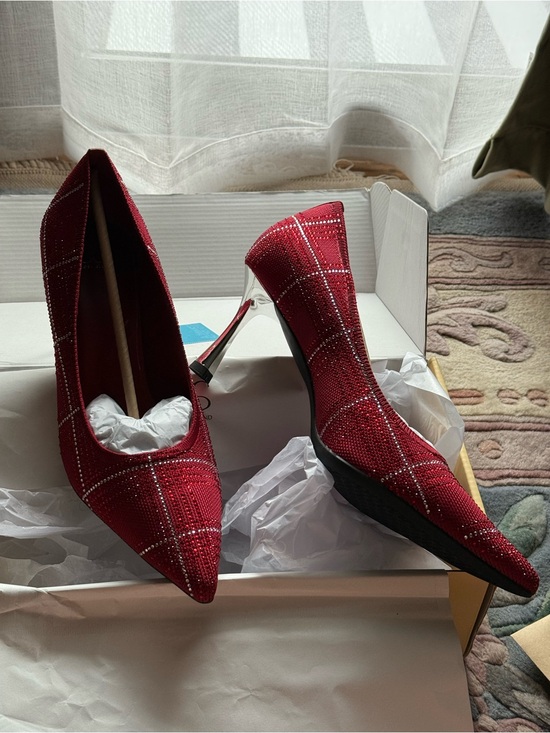 Cosy Island Shoes - Red Rhinestone Plaid Pointed Stiletto Pumps